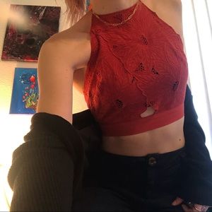 ASTR Embroidered Festival Crop Top with Tie Back